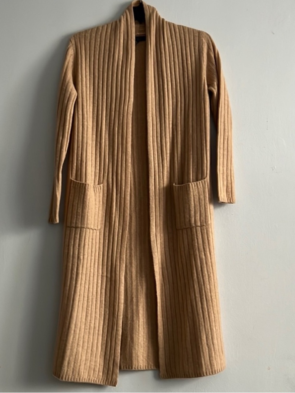 Tahari Cashmere Ribbed Open Cardigan - Camel